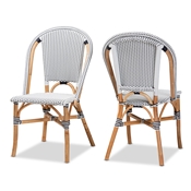 Baxton Studio Genica Classic French Black and White Weaving and Natural Brown Rattan 2-Piece Dining Chair Set